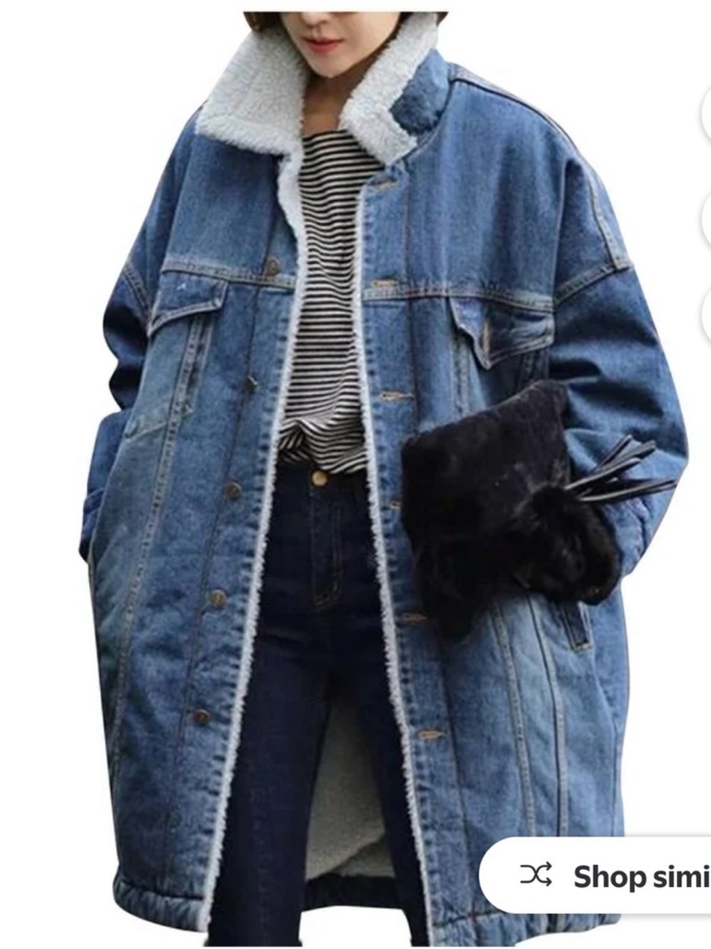 Falmer heritage women’s long line‎ denim trucker jacket faux sherpa